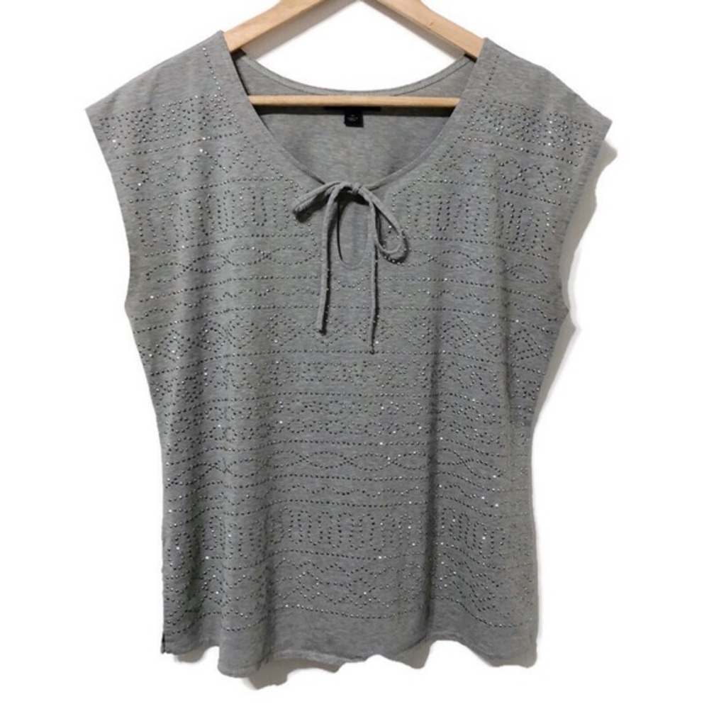 BANANA REPUBLIC | Gray Beaded Sleeveless Tee Sz M